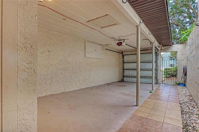 garage with a garage door opener