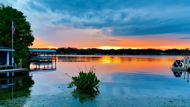 property view of water featuring a boat dock