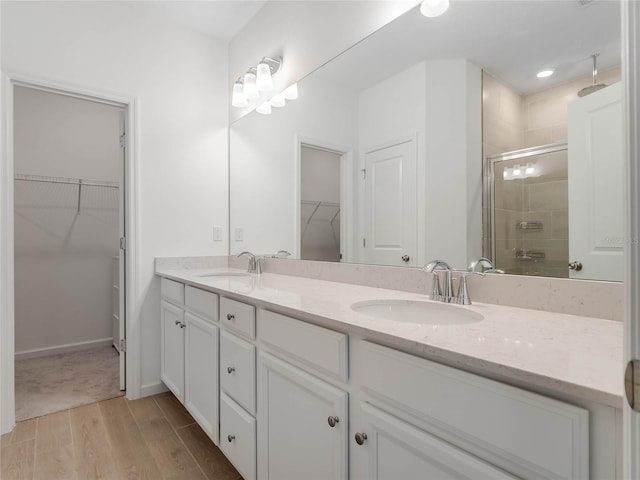 bathroom featuring vanity and walk in shower