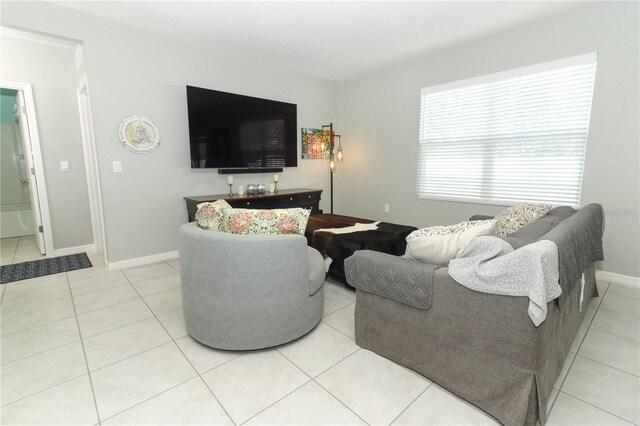 living room featuring light tile patterned flooring