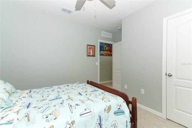 bedroom featuring carpet floors and ceiling fan