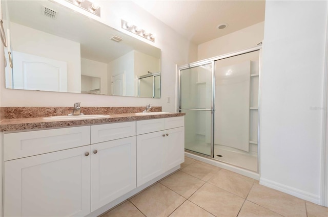 2950 Gibraltar Blvd, New Smyrna Beach, FL 32168 - bathroom with a shower stall, tile patterned floors, a sink, and visible vents