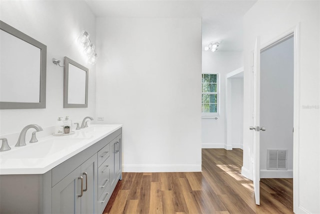 bathroom featuring vanity and wood-type flooring