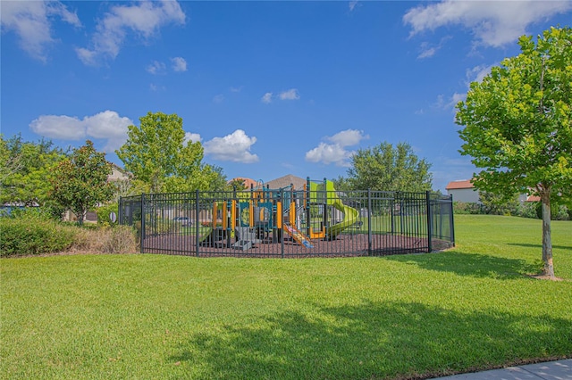 view of playground featuring a yard