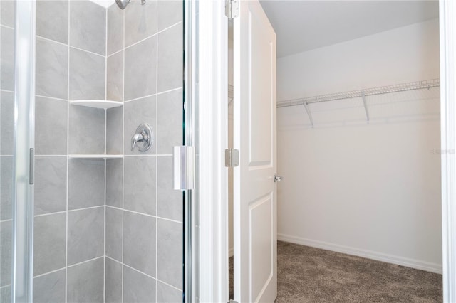 bathroom featuring a shower with door