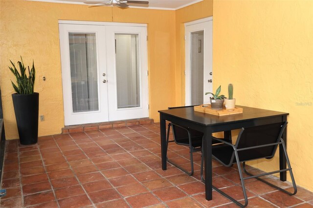 view of patio with ceiling fan and french doors