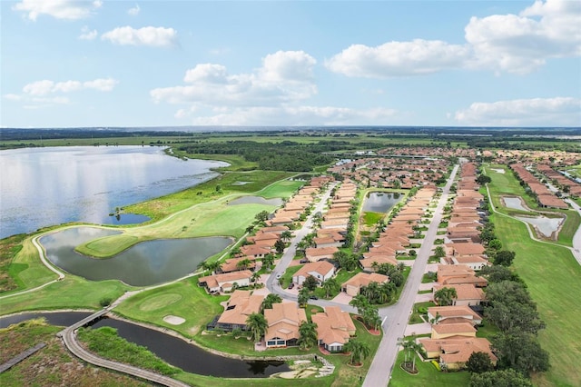 aerial view with a water view