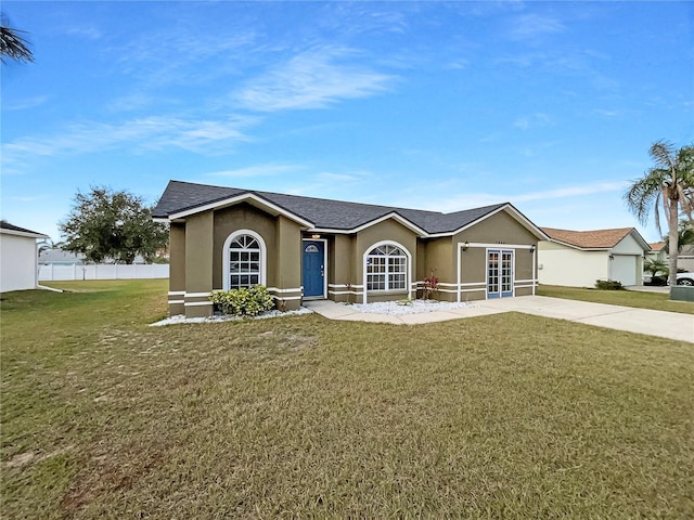 ranch-style house with a front lawn