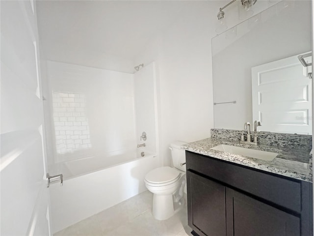 full bathroom with shower / tub combination, vanity, toilet, and tile patterned flooring