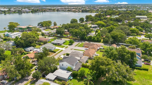 aerial view featuring a water view