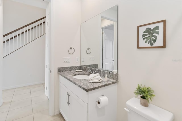 bathroom with tile patterned flooring, toilet, and vanity