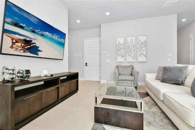 living room with recessed lighting