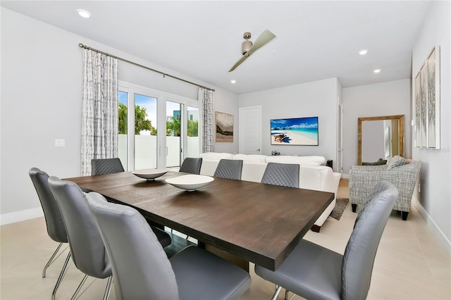 dining area with recessed lighting and baseboards