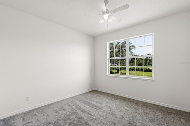 unfurnished room with ceiling fan and carpet floors