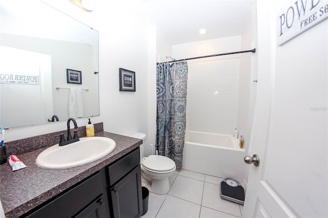 full bathroom featuring vanity, toilet, tile patterned flooring, and shower / bath combo