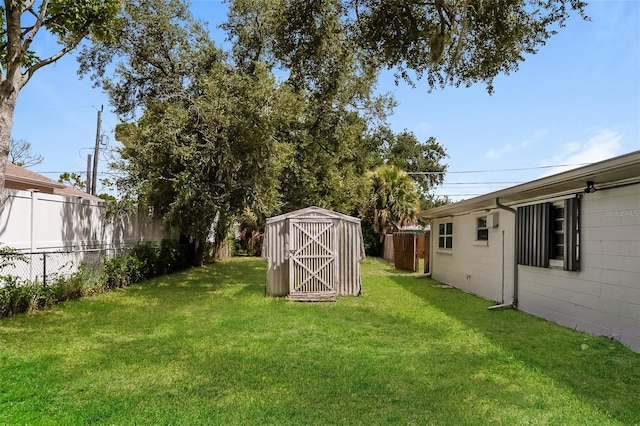 view of yard with a storage unit