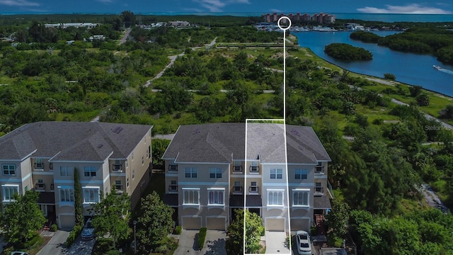 aerial view with a water view