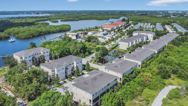 aerial view featuring a water view