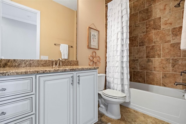 full bathroom featuring vanity, toilet, and shower / bath combo with shower curtain