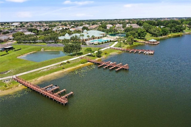 aerial view featuring a water view