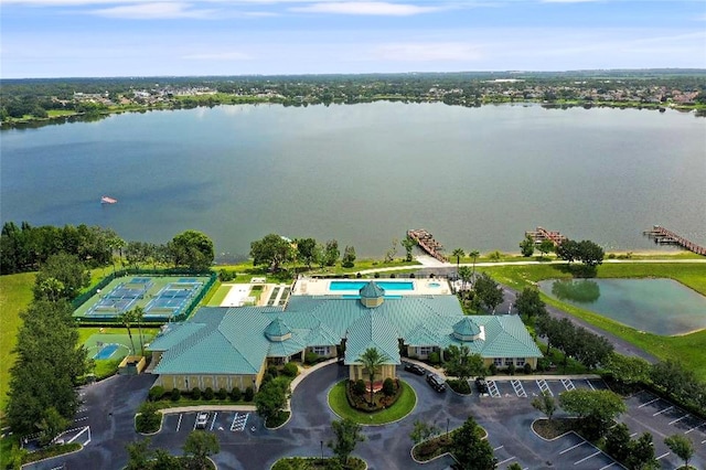 aerial view with a water view