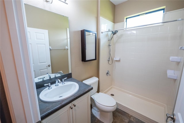 bathroom with vanity, toilet, and walk in shower