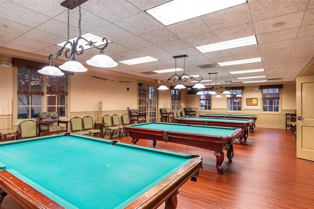 recreation room featuring hardwood / wood-style floors and pool table