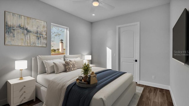 1529 Rio Vista Ter, Parrish, FL 34219 - bedroom with baseboards, recessed lighting, dark wood finished floors, and a ceiling fan