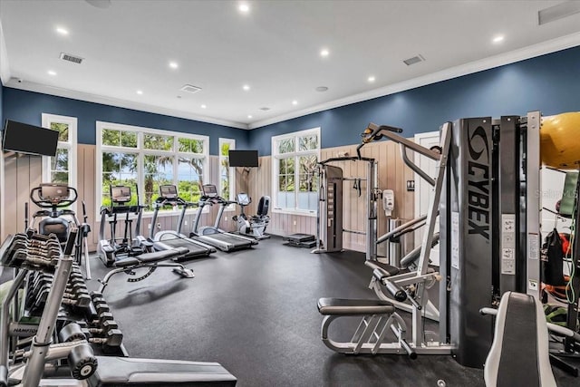 1529 Rio Vista Ter, Parrish, FL 34219 - gym featuring recessed lighting, visible vents, and ornamental molding