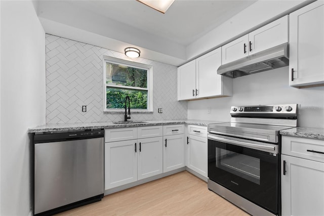 kitchen with sink, stainless steel appliances, and white cabinetry