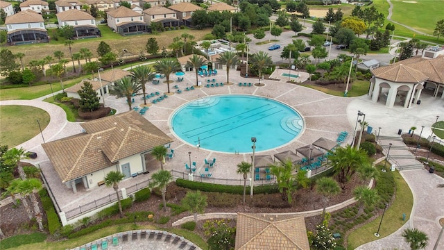 view of swimming pool with a patio area