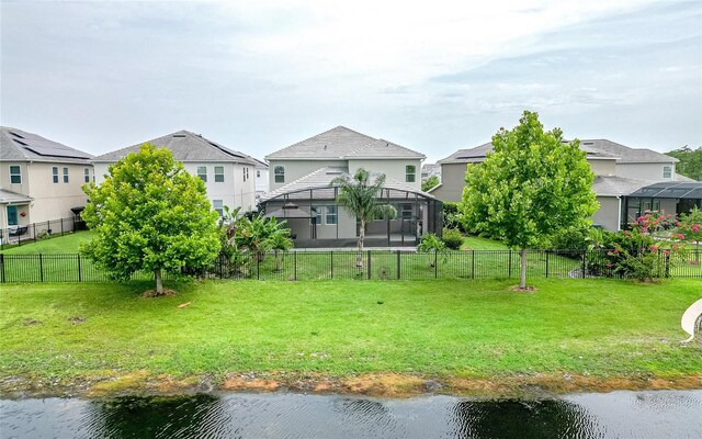 view of yard with a water view