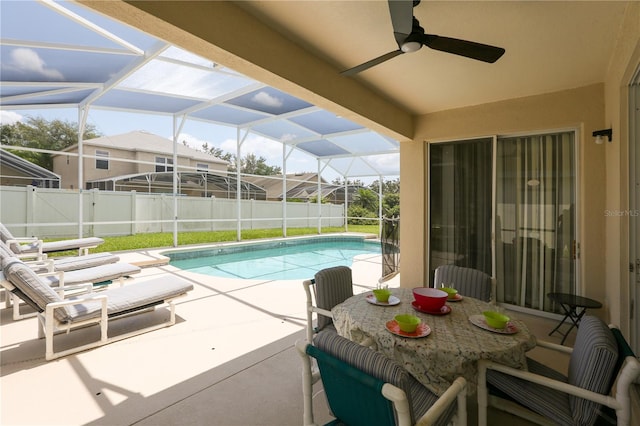 view of pool featuring a lanai and a patio area