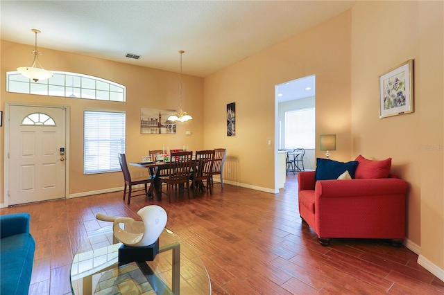 living room featuring dark wood-type flooring