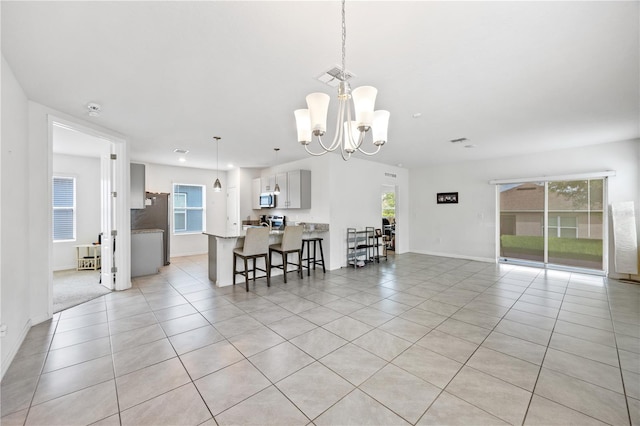 interior space with a chandelier