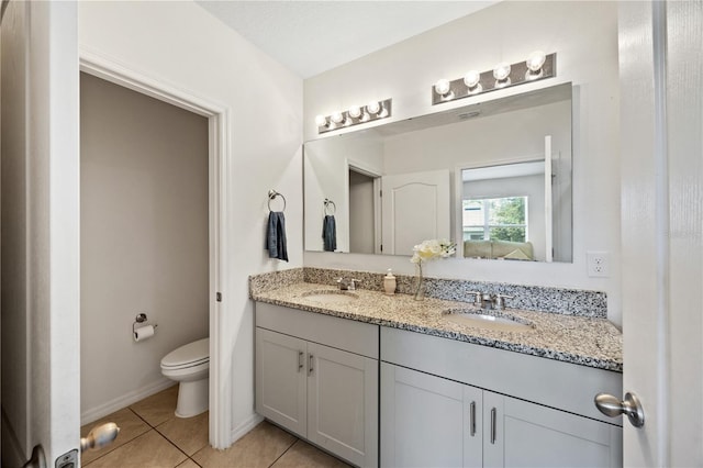 bathroom featuring tile patterned flooring, vanity, and toilet