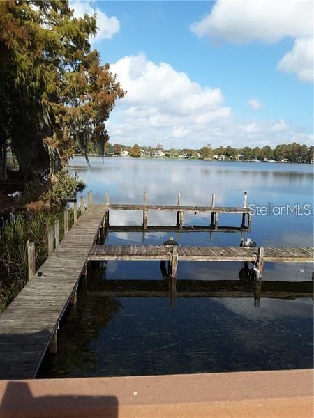 view of dock with a water view