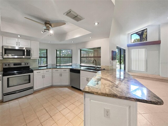 kitchen featuring white cabinetry, a wealth of natural light, stainless steel appliances, and sink