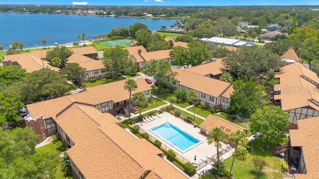 drone / aerial view featuring a water view