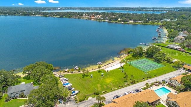 bird's eye view featuring a water view