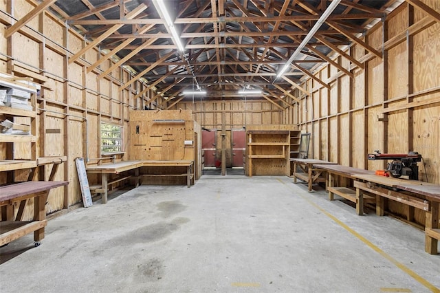 garage featuring a workshop area