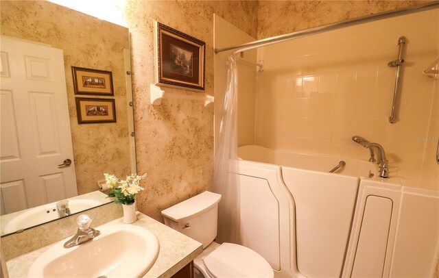 full bathroom with vanity, shower with separate bathtub, and toilet