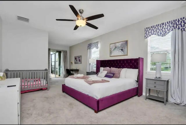 bedroom with carpet flooring and ceiling fan