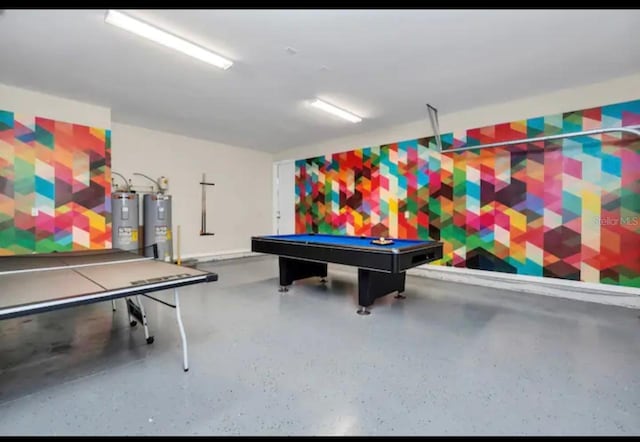 playroom with water heater and pool table