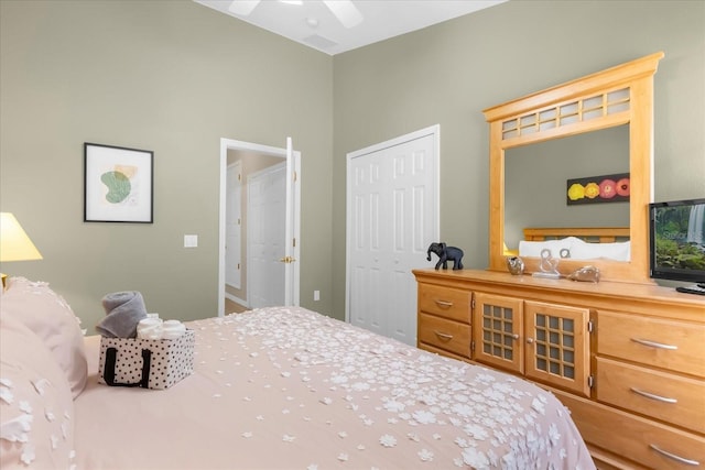 bedroom with a closet and ceiling fan