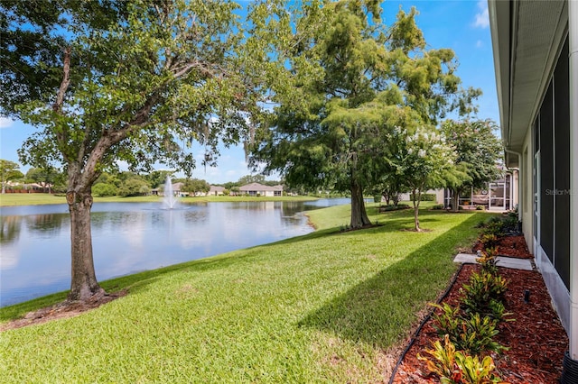 view of yard with a water view