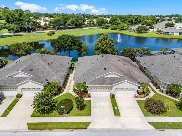 aerial view with a water view