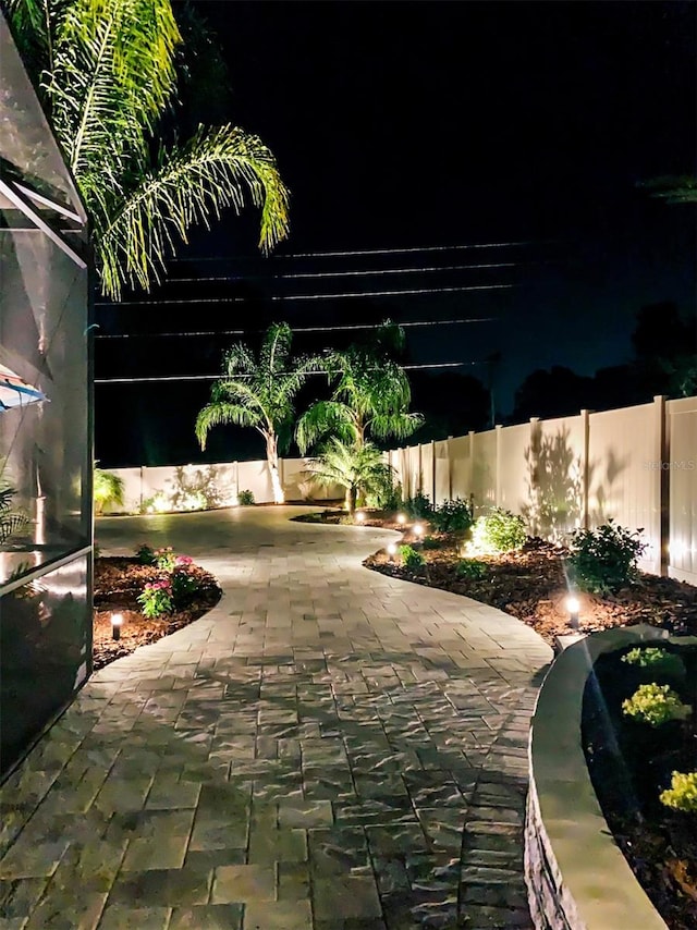 view of patio at twilight