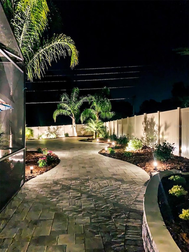 view of patio at night