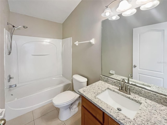 full bathroom featuring tile patterned flooring, vanity,  shower combination, and toilet